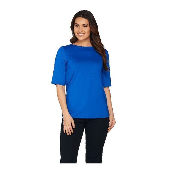 Susan Graver Essentials 3X Butterknit Top White Elbow Sleeves Bateau Neck NWT - Picture 3 of 6